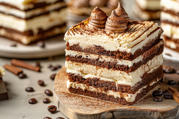 Torte impilate con strati di caffè e crema al centro di ogni torta