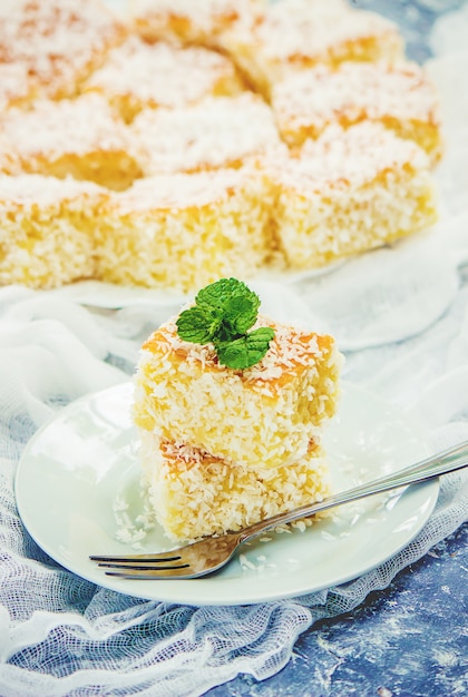 Torte in scaglie di cocco. Messa a fuoco selettiva Cibo.