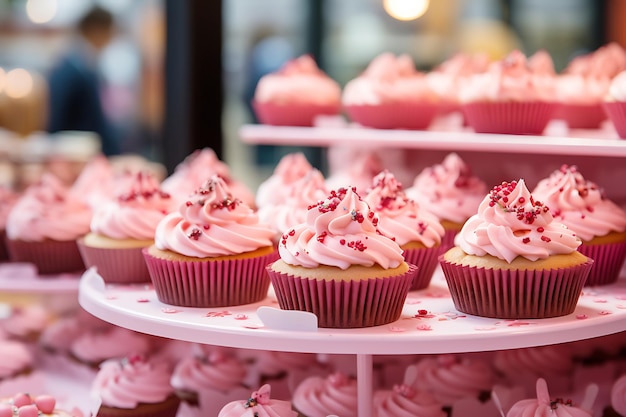 Torte rosa su una vetrina Foto orizzontale