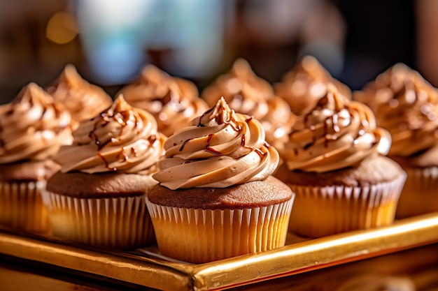 Tortine con glassa di cioccolato su un vassoio