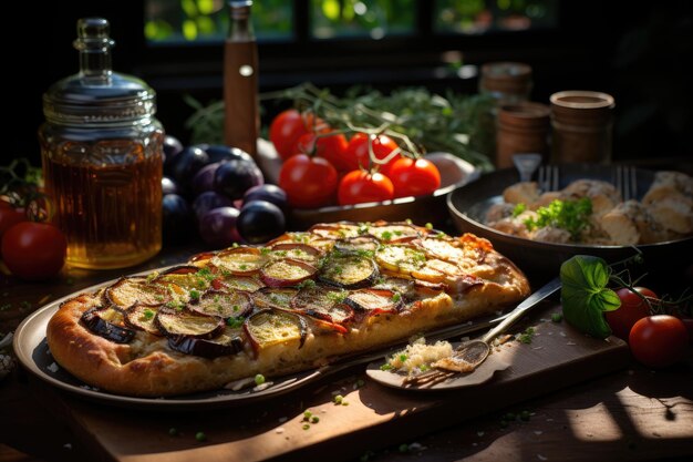 Tortino di verdure al forno con formaggio fuso generativa IA