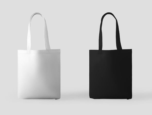 totebag bianco nero con maniglia rendering 3d in piedi e isolato sullo sfondo