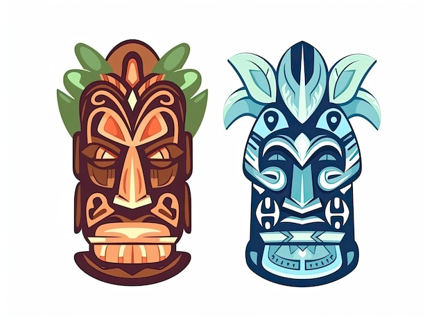 Totem tiki maschere minimalista semplice piatto illustrazione logo distintivo AI generativa