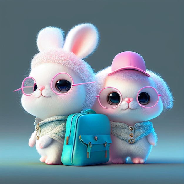 Tow carino e dolce coniglio fata bianco in stile pixar baby Generative Ai