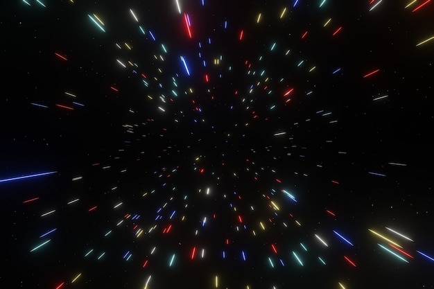 Traccia di luce astratta della velocità del tunnel con stelle in movimento Time Warp o Hyperspace 3D rendering