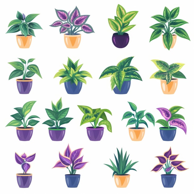 Tradescantia Tridescantia virginiana Pianta di pentole piatta Set di icone Pianta di Tradescanthia Piatta Disegno