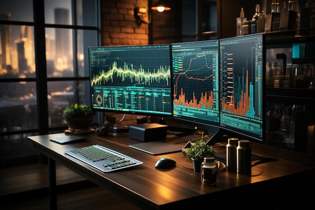 Trading basato sui dati Grafici e dati in tempo reale visualizzati sullo schermo digitale