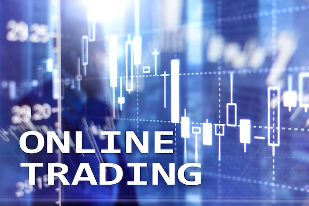 Trading online FOREX Concetto di investimento su sfondo sfocato del business center