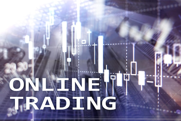 Trading online FOREX Concetto di investimento su sfondo sfocato del business center