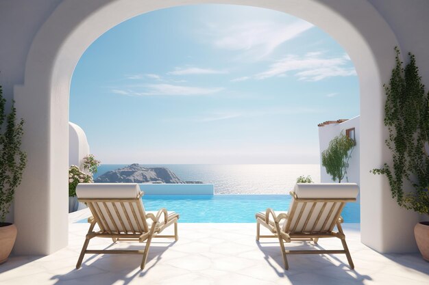 Tradizionale bianco mediterraneo con dettagli azzurri brillanti casa