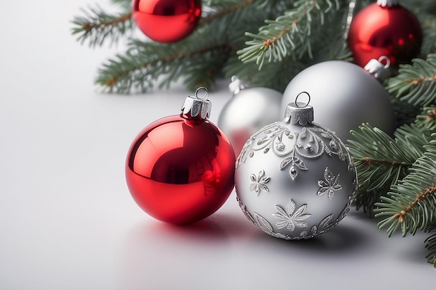 Tradizionale Buone Feste e sfondo di Natale con pallina rossa e argento