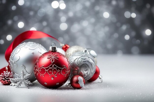 Tradizionale Buone Feste e sfondo di Natale con pallina rossa e argento