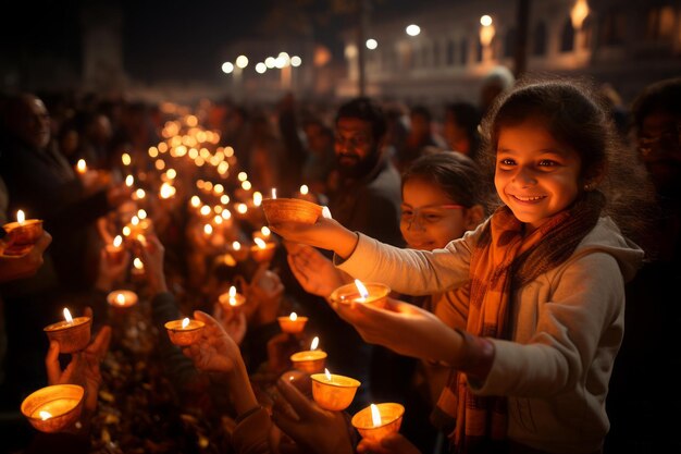 Tradizionale Diwali Puja nel tempio a lume di candela