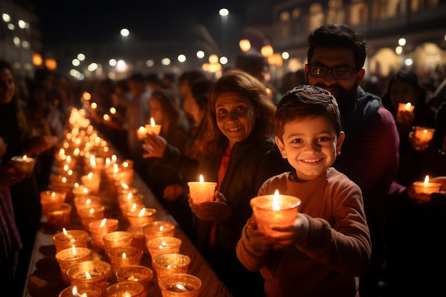 Tradizionale Diwali Puja nel tempio a lume di candela