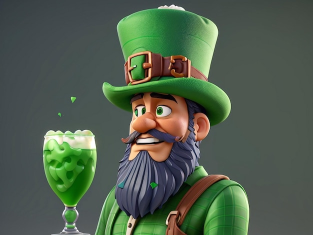 Tradizionale giorno di San Patrizio una statua di un uomo con una barba beve e un cappello verde AIGenerato