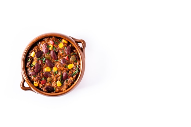 Tradizionale messicano tex mex chili con carne isolato su sfondo bianco