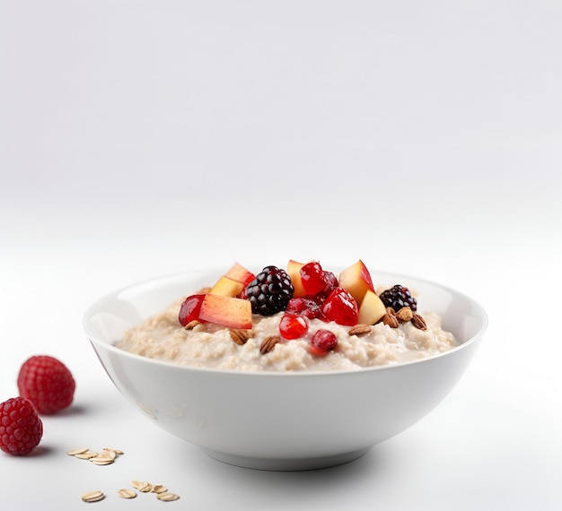 Tradizionale porridge di farina d'avena per la colazione con frutta generata dall'intelligenza artificiale