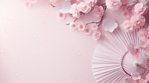 Tradizionale sensu giapponese in fiori di sakura rosa vibrazioni primaverili sullo sfondo contenuti generati dall'AI