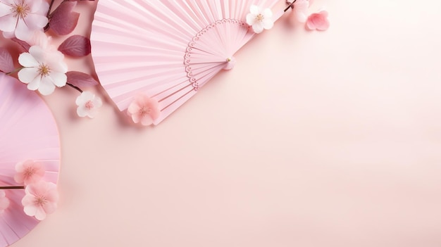 Tradizionale sensu giapponese in fiori di sakura rosa vibrazioni primaverili sullo sfondo contenuti generati dall'AI