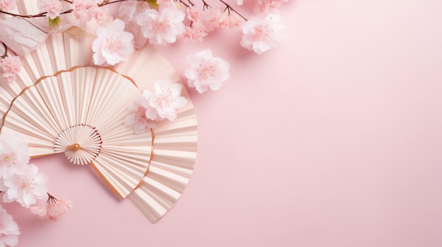 Tradizionale sensu giapponese in fiori di sakura rosa vibrazioni primaverili sullo sfondo contenuti generati dall'AI