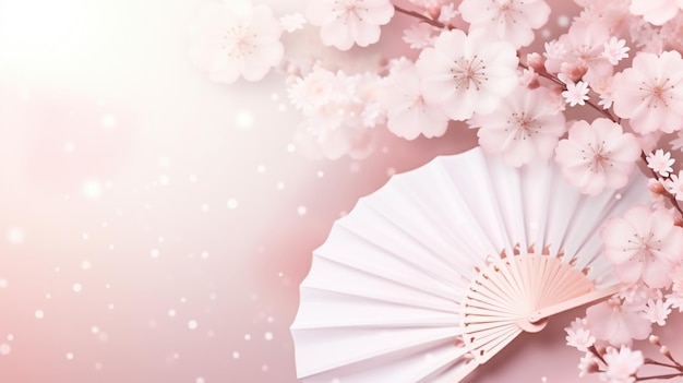 Tradizionale sensu giapponese in fiori di sakura rosa vibrazioni primaverili sullo sfondo contenuti generati dall'AI