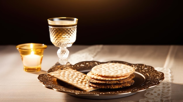 Tradizionale tavola del Seder di Pasqua con matza e vino