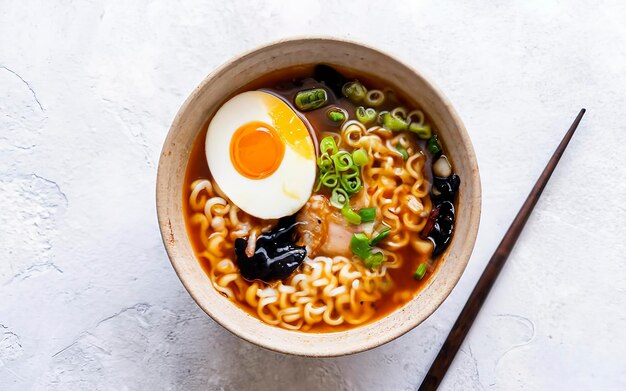 Tradizionale zuppa giapponese ramen in ciotola isolata su sfondo bianco