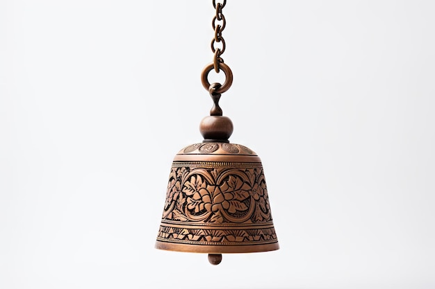 Tradizione cinese del feng shui La campana in ottone retrò libera lo spazio su sfondo bianco per il testo