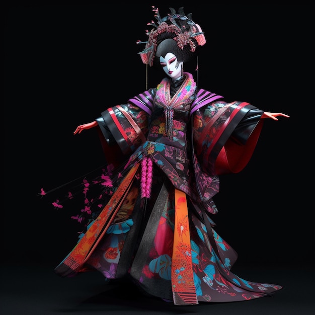 tradizione della danza kabuki giapponese catturata al neon