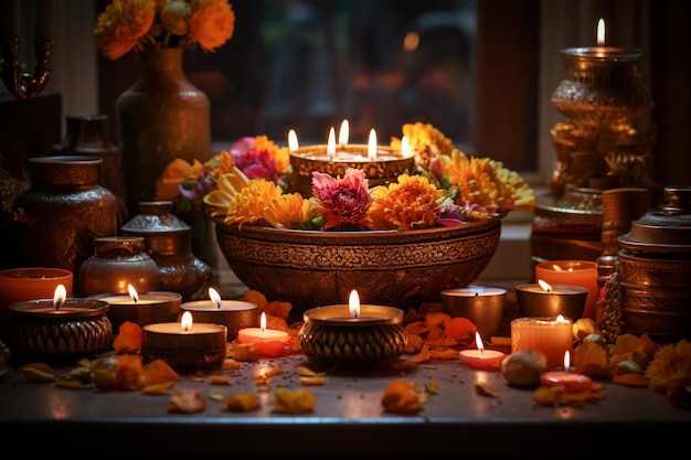 Tradizioni illuminanti di Diwali Puja Serenity create con l'intelligenza artificiale generativa