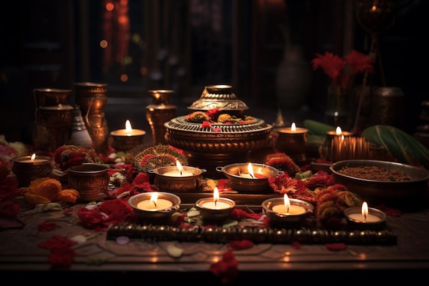 Tradizioni illuminanti di Diwali Puja Serenity create con l'intelligenza artificiale generativa