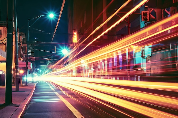 Traffico in città di notte tracce luminose