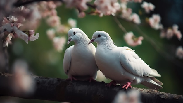 traino attraenti piccioni romantici seduti insieme su un ramo generativo ai