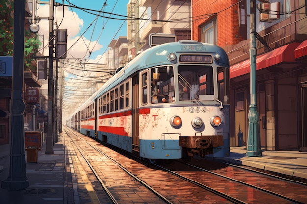 Tram della città vecchio anime gioco di romanzo visivo Turismo ferroviario Generare Ai