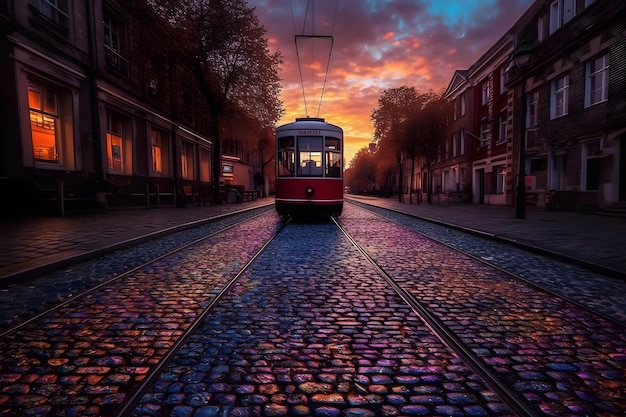 Tram retrò in città europea Rete neurale AI generata