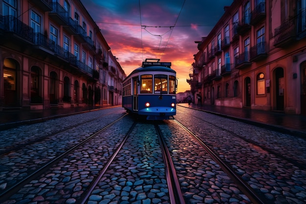 Tram retrò in città europea Rete neurale AI generata