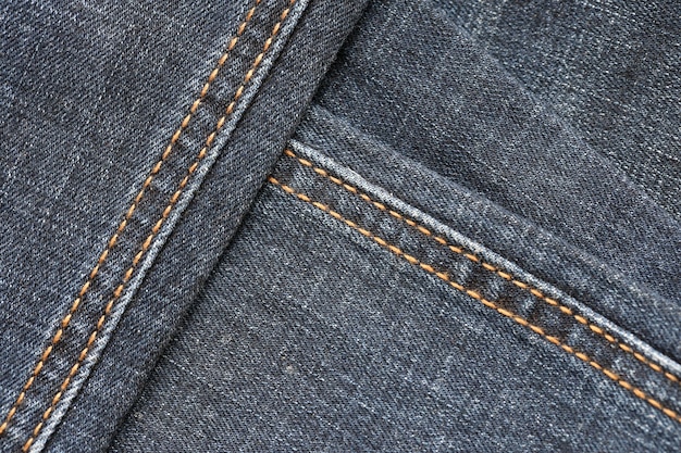 Trama astratta dettagliata del panno in denim blu scuro Immagine di sfondo del vecchio tessuto usato per pantaloni in denim