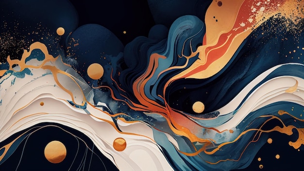 Trama astratta dipinta Macchie ondulate bianche e arancioni blu scuro Sfondo artistico AI illustrazione generativa