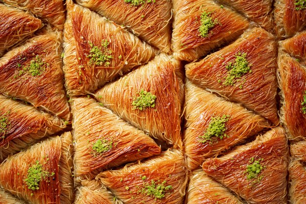 Trama del modello alimentare vista dall'alto di baklava turco