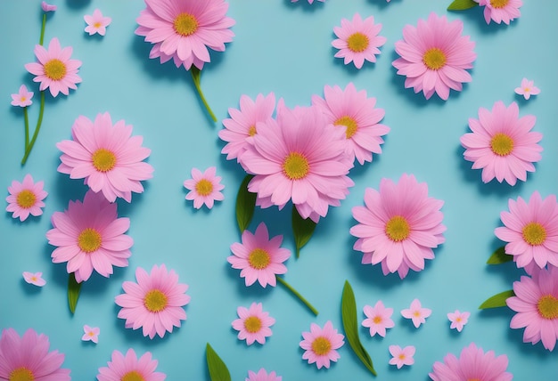 Trama di fiori rosa su sfondo blu Illustrazione AI generativa