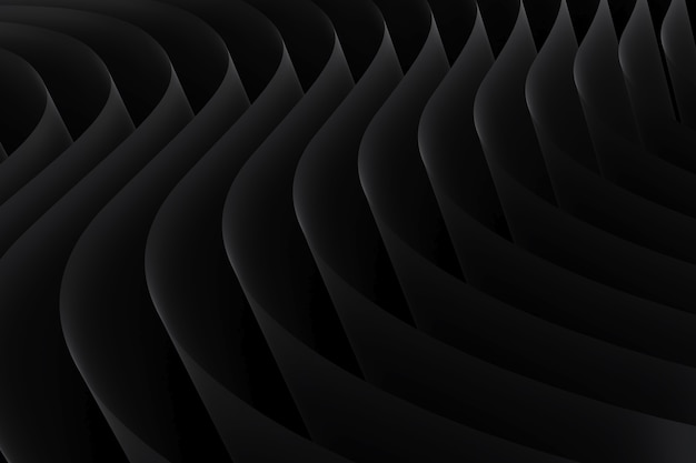 Trama di linee curve nere astratte. Sullo sfondo dell'onda di fogli di carta. Motivo a onde a strisce. rendering 3d