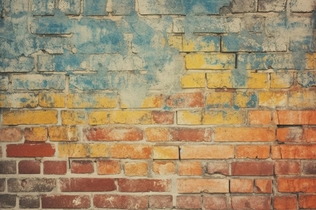 Trama senza cuciture di ispirazione vintage con un muro di mattoni gialli e rossi stagionati