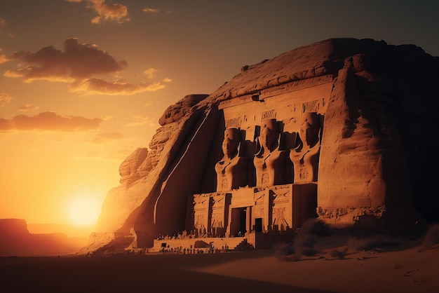 Tramonto ai templi di Abu Simbel in Egitto Ai ha generato l'arte