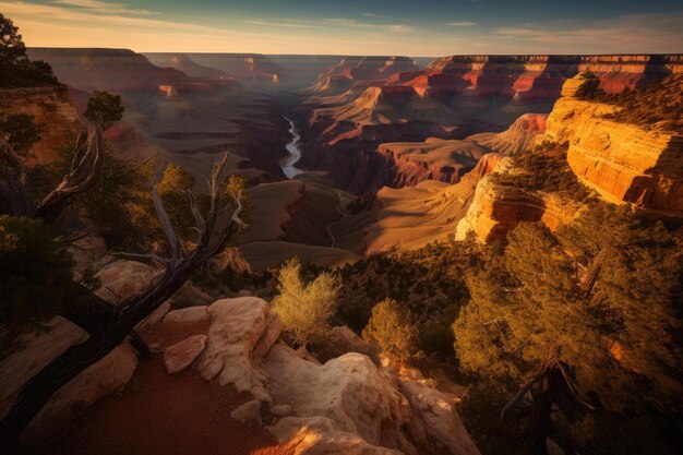 Tramonto al Grand Canyon maestoso e imponente IA generativa