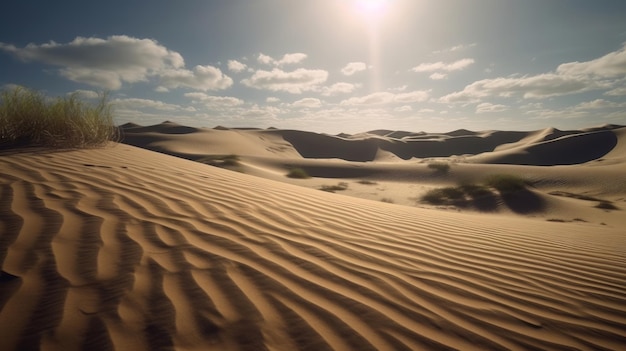 Tramonto alle dune di sabbia del deserto Paesaggi Bella natura Generativo ai