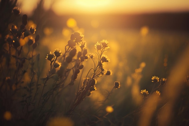 Tramonto campo paesaggio Illustrazione AI Generativo