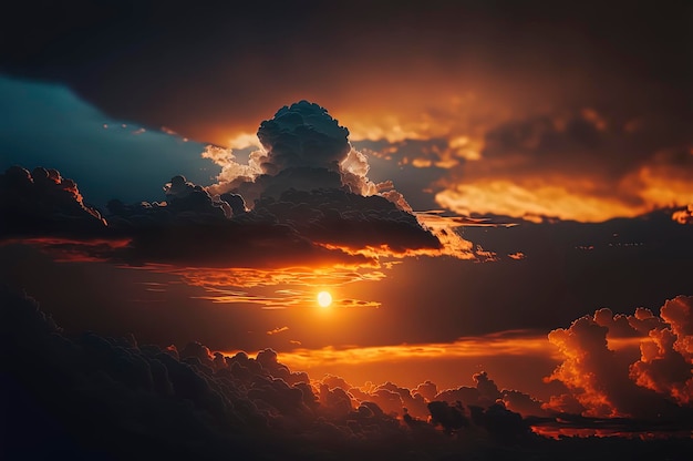 Tramonto cielo nuvoloso con il sole arancione