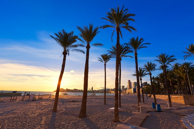 Tramonto della spiaggia di Benidorm Alicante playa de Poniente in Spagna