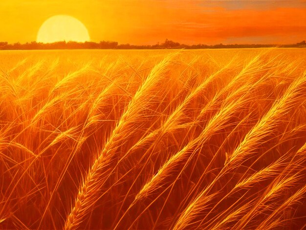 tramonto dorato gambi inchinati con pesanti teste di grano e orzo immagine