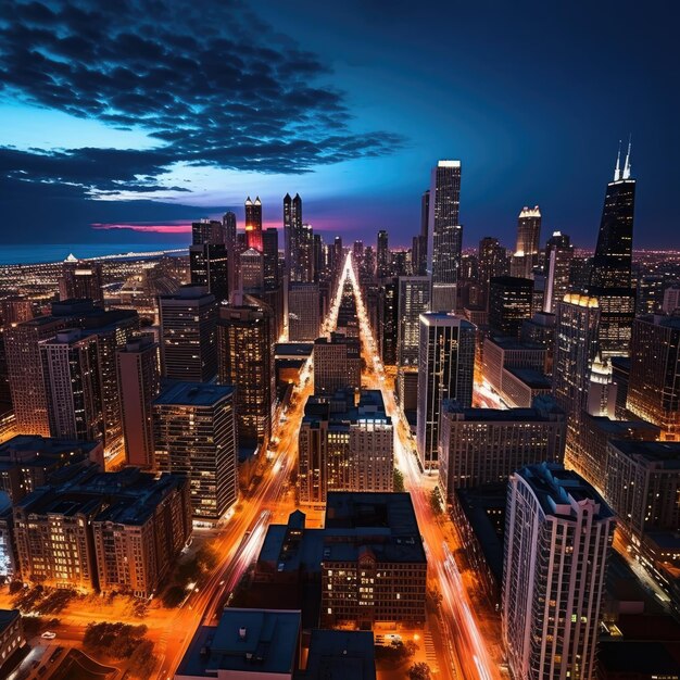 Tramonto drammatico dell'orizzonte della città di Chicago sulla città